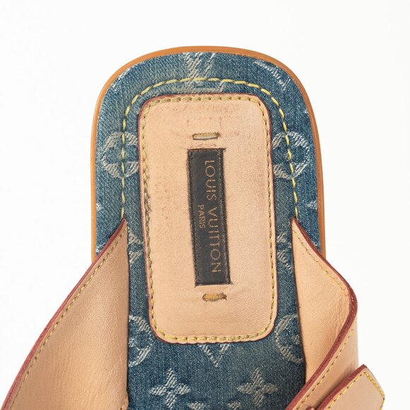 Louis Vuitton Natural Buckled-Leather & Monogram Denim Thong Sandals - Picture 10 of 11